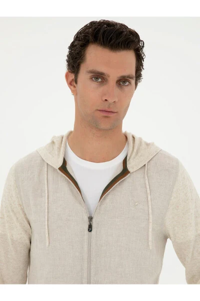 Ecru Regular Fit Linen Blend Knit Cardigan - CACHAREL (1)