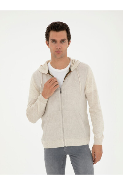 Ecru Regular Fit Linen Blend Knit Cardigan - CACHAREL