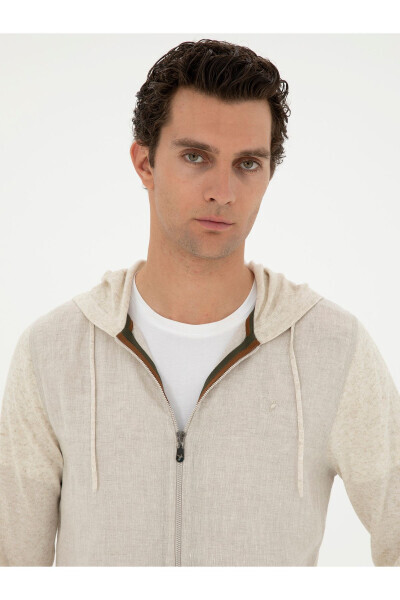 Ecru Regular Fit Linen Blend Knit Cardigan - CACHAREL (1)