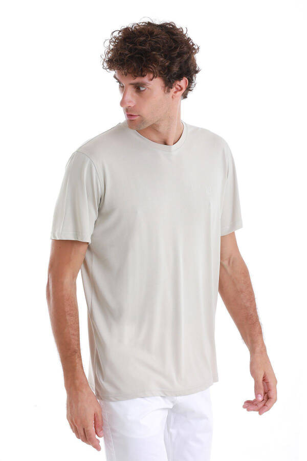 Ecru Regular Fit Plain Crew Neck Knit T-Shirt-Ec - 4