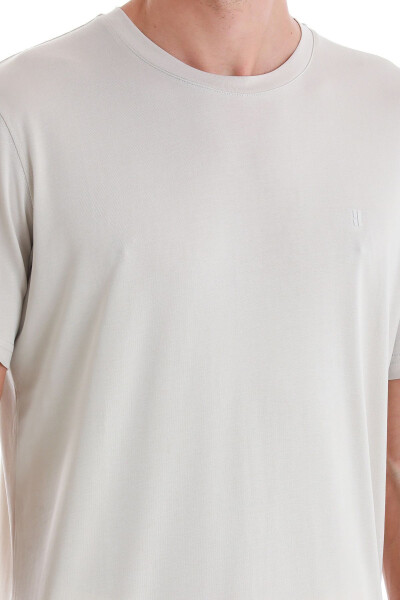 Ecru Regular Fit Plain Crew Neck Knit T-Shirt-Ec - 5