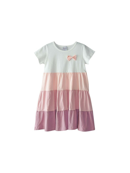 Ecru + Rose Gold Girl Short Sleeve Ribboned Colorful Layered Dress-Beige - LC WAIKIKI