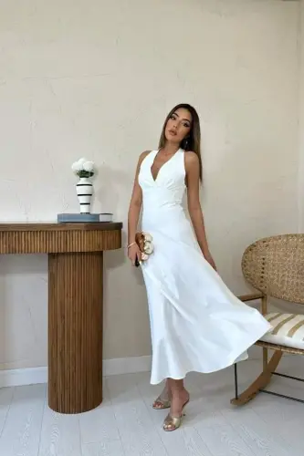 Ecru Satin Bustier Dress - BÜYÜKBEDENIZ (1)