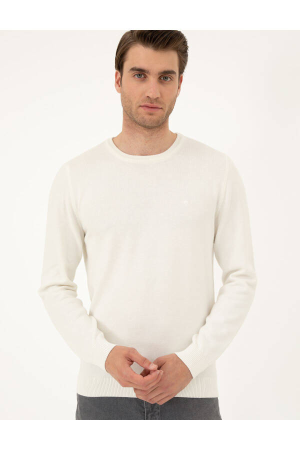 Ecru Slim Fit Basic Sweater - 3