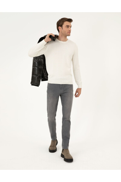 Ecru Slim Fit Basic Sweater - 4