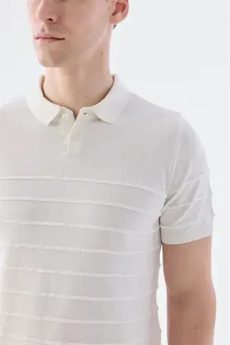 Ecru Slim Fit Button Polo T-Shirt - 3