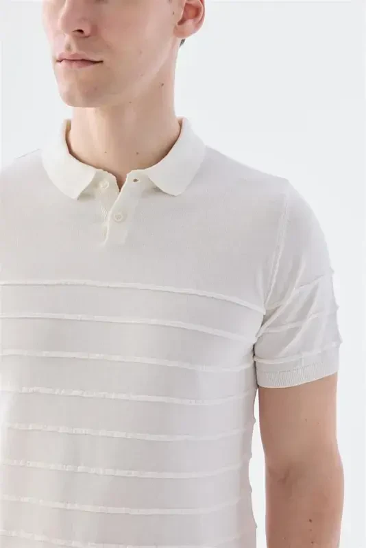 Ecru Slim Fit Button Polo T-Shirt - 3