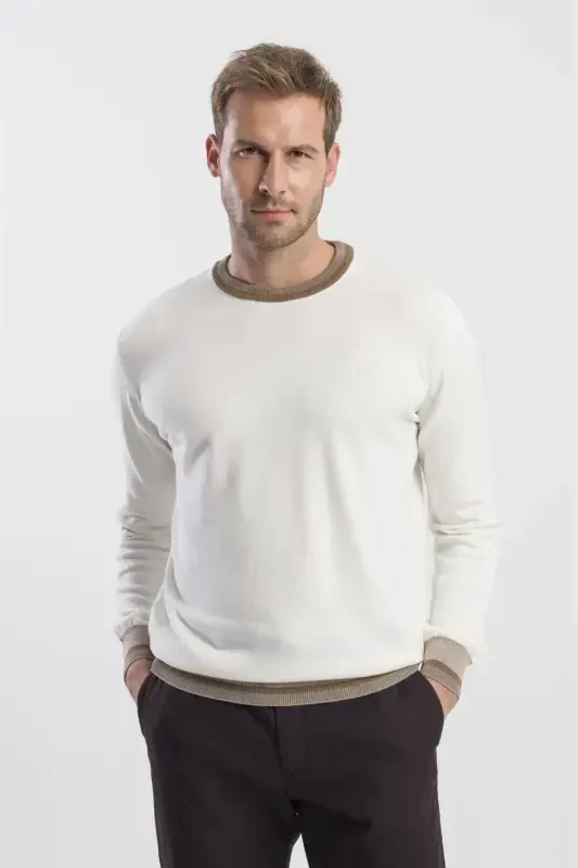Ecru Slim Fit Crew Neck Knitted Sweater - 2