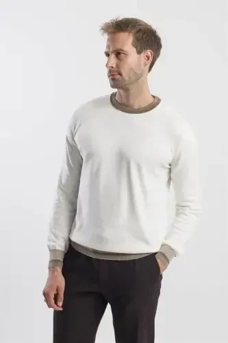 Ecru Slim Fit Crew Neck Knitted Sweater - 3