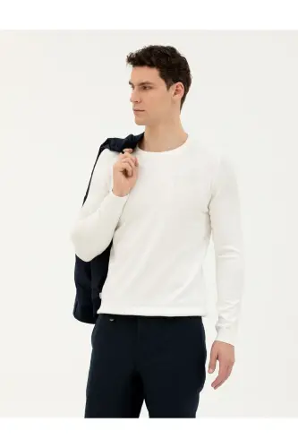 Ecru Slim Fit Crew Neck Knitwear Sweater 50281779-VR019 - 142343 - 1