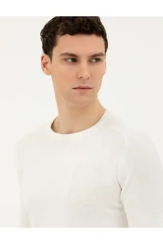 Ecru Slim Fit Crew Neck Knitwear Sweater 50281779-VR019 - 142343 - 2