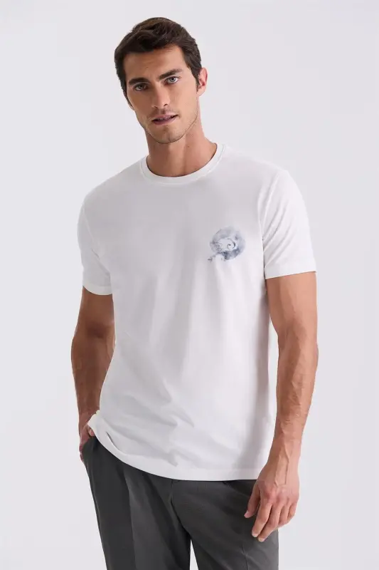Ecru Slim Fit Crew Neck T-Shirt - JAKAMEN