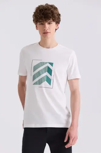 Ecru Slim Fit Crew Neck T-Shirt - 1