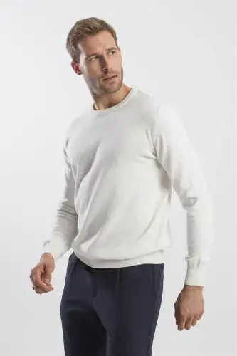 Ecru Slim Fit Crew Neck Tricot Sweater - 3