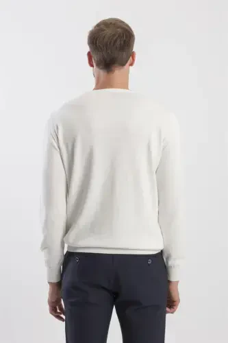 Ecru Slim Fit Crew Neck Tricot Sweater - 4