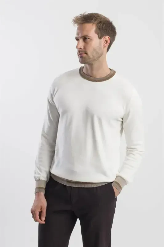 Ecru Slim Fit Crewneck Knitted Sweater - 3