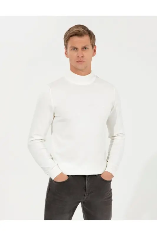 Ecru Slim Fit Erkak Triko Kazak-VR019 ECRU - 3
