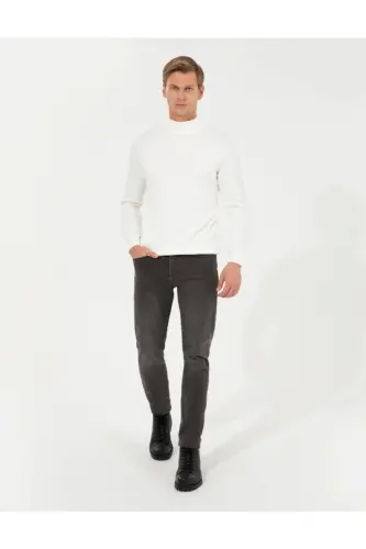 Ecru Slim Fit Men's Knitted Sweater-VR019 ECRU - 4