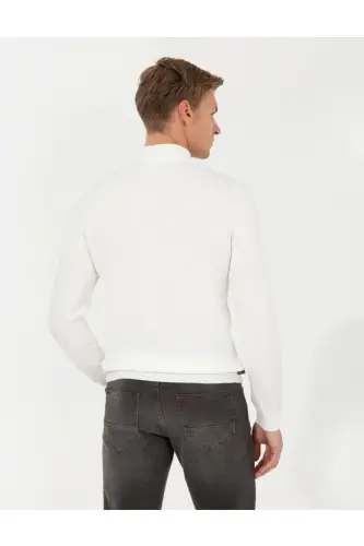 Ecru Slim Fit Men's Knitted Sweater-VR019 ECRU - 5