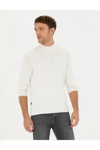 Ecru Slim Fit Mock Neck Knit Sweater 50281851-VR019 - 3