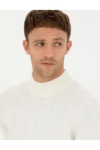 Ecru Slim Fit Mock Neck Knit Sweater 50281851-VR019 - 4