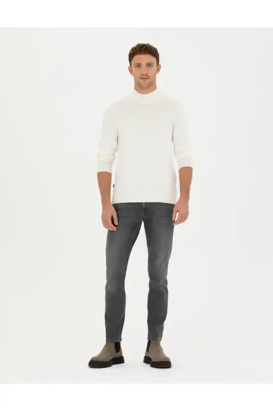 Ecru Slim Fit Mock Neck Knit Sweater 50281851-VR019 - 6