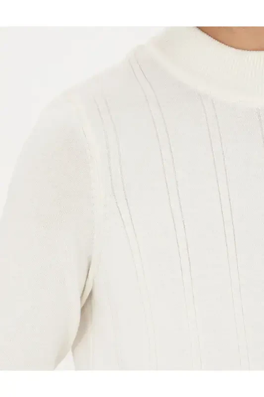Ecru Slim Fit Mock Neck Knit Sweater 50281851-VR019 - 7