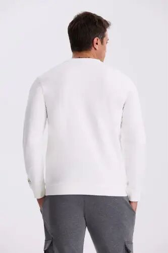 Ecru Slim Fit Printed Crew Neck Slim Cut Printed 100% Cotton Sweatshirt - 4