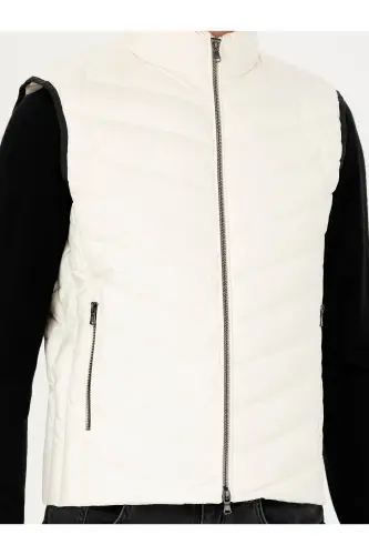 Ecru Slim Fit Thin Quilted Puffer Vest 50273110-VR019 - Ecru - 7