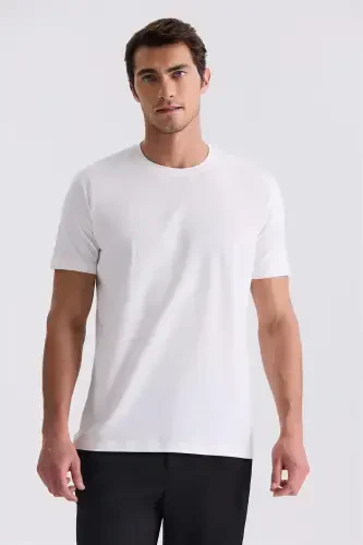 Ecru Slim Fit Velosiped Yoqa Futbolka - 1