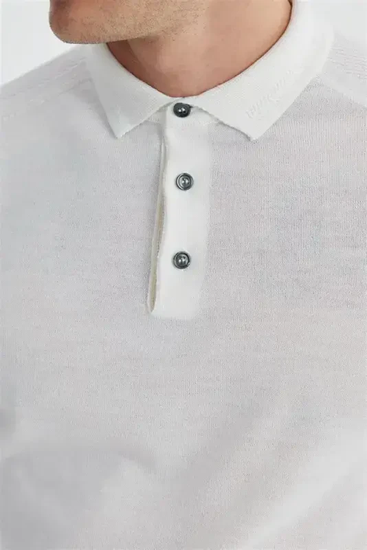 Ecru Slim Fit Wool Pattern Polo Neck Knitwear - 4