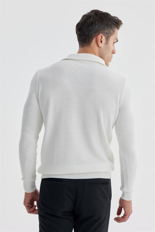 Ecru Slim Fit Wool Zipper Neck Jumper - 4