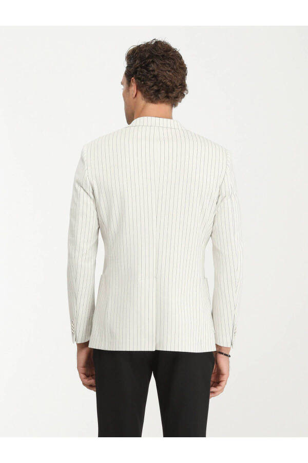 Ecru Striped Modern Fit Cotton Blend Knit Jacket - 7