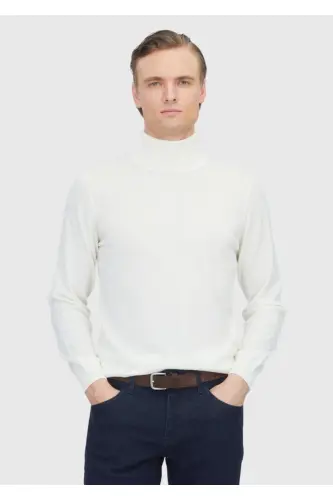 Ecru Turtleneck Plain Knit Wool Blend Knitwear 