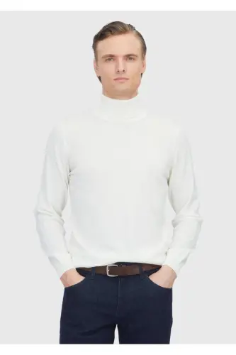 Ecru Turtleneck Plain Knit Wool Blend Knitwear 