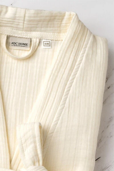 Ecru Unisex Kimono Muslin Bathrobe - 100% Cotton & Highly Absorbent Robe - 6