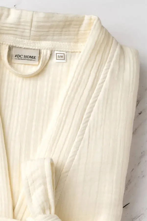 Ecru Unisex Kimono Muslin Bathrobe - 100% Cotton & Highly Absorbent Robe - 6