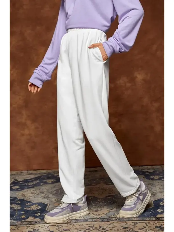 Ecru Unisex Regular Fit Thin Sweatpants Spr24uea80-Ecru - LC WAIKIKI