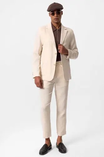 Ecru Unlined Pocketed Men's Blazer Jacket - Ecru - ANTIOCH (1)