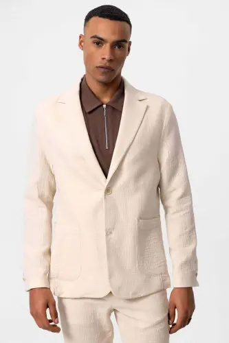 Ecru Unlined Pocketed Men's Blazer Jacket - Ecru - 3