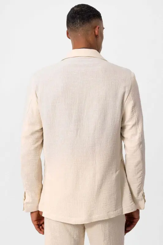Ecru Unlined Pocketed Men's Blazer Jacket - Ecru - 6