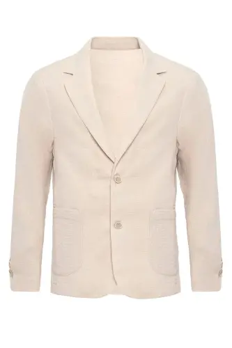 Ecru Unlined Pocketed Men's Blazer Jacket - Ecru - 7