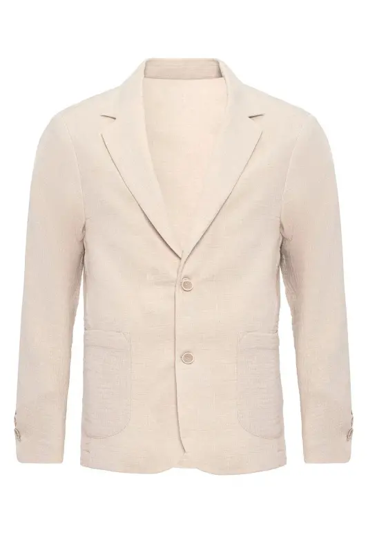 Ecru Unlined Pocketed Men's Blazer Jacket - Ecru - 7