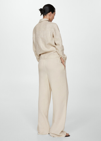 Ecru wide-leg cotton pants - 3