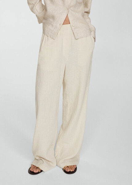 Ecru wide-leg cotton pants - 5