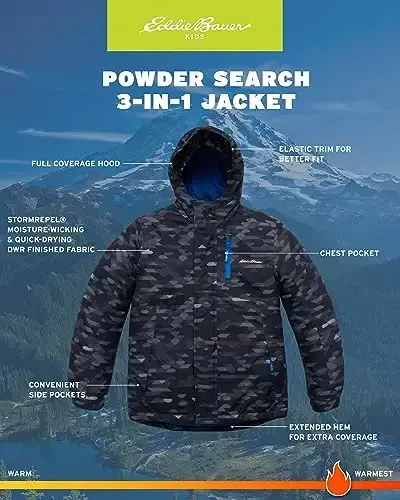 Eddie Bauer bolalar chang'i kurtkasi - O'g'il va qizlar uchun suv o'tkazmaydigan 3-in-1 izolyatsiyalangan пальто, olinadigan tashqi kurtka (3-16) - 3