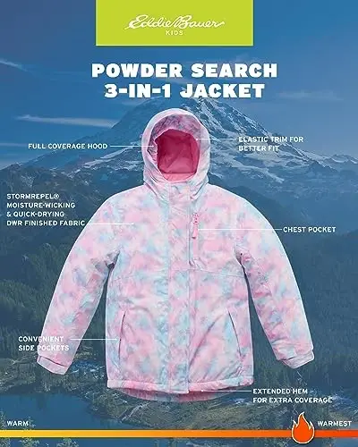 Eddie Bauer bolalar chang'i kurtkasi - O'g'il va qizlar uchun yechib olinadigan qobiqli kurtkali suv o'tkazmaydigan 3 in 1 izolyatsiyalangan palto (3-16) - 3