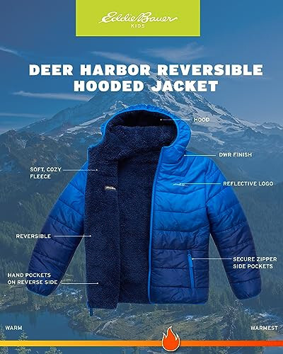 Eddie Bauer Boys' Reversible Jacket - Waterproof Lightweight Fleece Lined Hooded Puffer Coat - Boys Outerwear Jacket (5-20) - 3