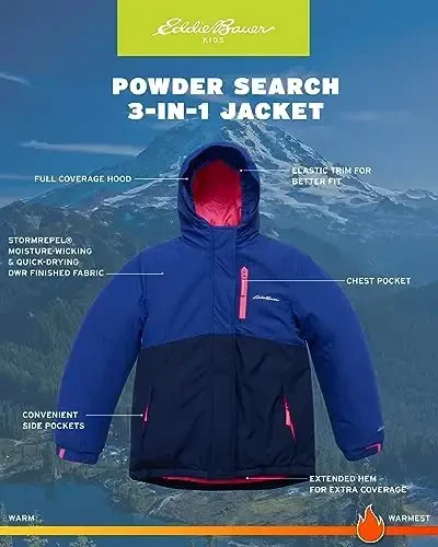 Eddie Bauer Kids' Ski Jacket - Waterproof 3 in 1 Insulated Coat with Removable Shell Jacket for Boys and Girls (3-16) - 3