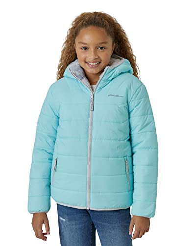 Eddie Bauer Kız Çocukları için Çift Yönlü Mont - Faux Koyun Postu Astarlı Hafif Puffer Mont (5-20) - 1